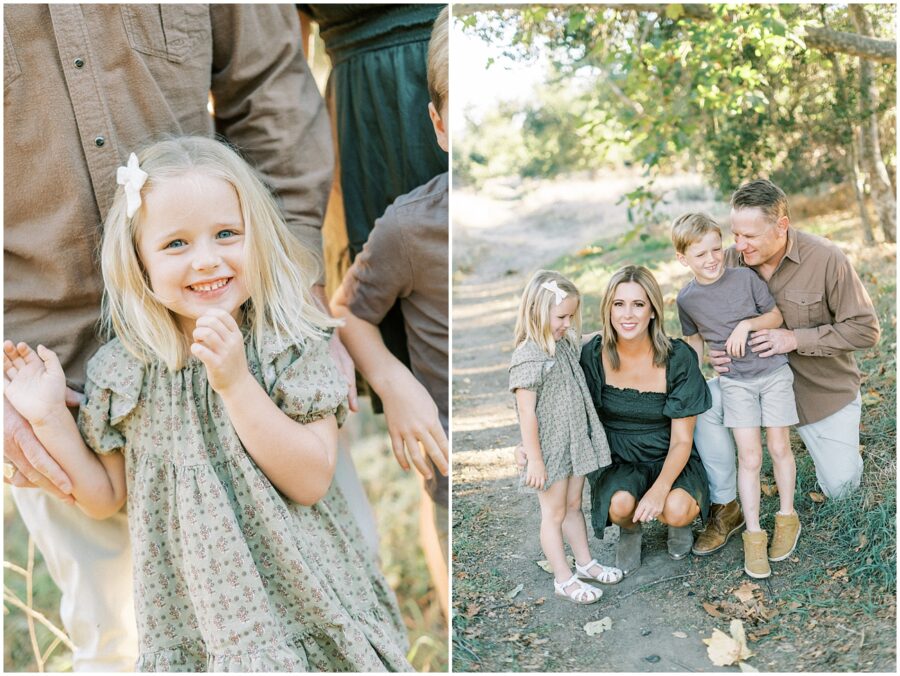 Family in fall smiling in grassy field